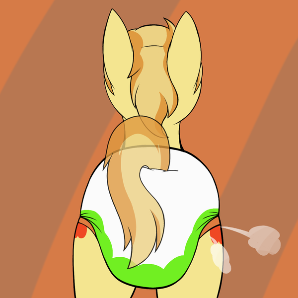 Size: 1378x1378 | Tagged: questionable, artist:soulless76, derpibooru import, braeburn, abstract background, butt, diaper, diaper fetish, fetish, image, non-baby in diaper, png, poof, poofy diaper, rear view, solo, standing