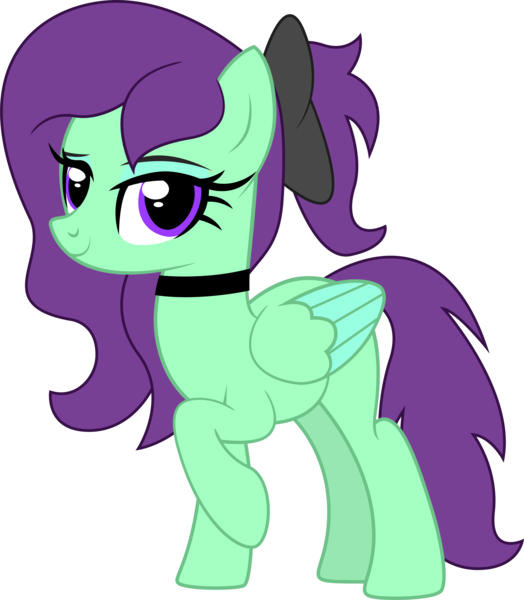 Size: 6347x7272 | Tagged: safe, artist:surprisepi, derpibooru import, oc, oc:greenfeather, unofficial characters only, pegasus, derpibooru community collaboration, 2023 community collab, base used, bow, choker, hair bow, image, looking at you, pegasus oc, png, simple background, solo, transparent background, vector, wings