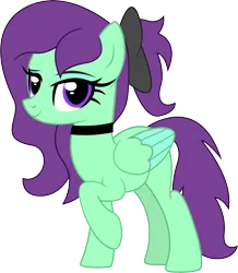 Size: 6347x7272 | Tagged: safe, artist:surprisepi, derpibooru import, oc, oc:greenfeather, unofficial characters only, pegasus, derpibooru community collaboration, 2023 community collab, base used, bow, choker, hair bow, image, looking at you, pegasus oc, png, simple background, solo, transparent background, vector, wings