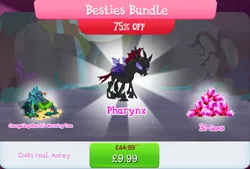 Size: 1270x858 | Tagged: safe, derpibooru import, official, pharynx, changeling, bundle, bush, costs real money, english, fangs, gameloft, gem, horn, image, insect wings, jpeg, male, mobile game, my little pony: magic princess, numbers, sale, solo, solo focus, text, tree, wings