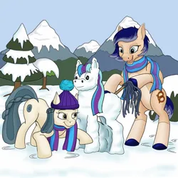 Size: 1200x1200 | Tagged: safe, artist:termyotter, derpibooru import, oc, oc:pretzel, oc:silver coin, unofficial characters only, earth pony, pony, image, jpeg, snow, snowpony
