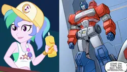 Size: 1280x720 | Tagged: safe, derpibooru import, screencap, summer solstice (character), equestria girls, equestria girls series, five lines you need to stand in, spoiler:eqg series (season 2), comparison, image, jpeg, not celestia, optimus prime, orion pax, photo, transformers