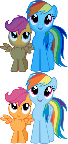 Size: 3380x7094 | Tagged: safe, artist:kishmond, derpibooru import, rainbow dash, scootaloo, pegasus, pony, owl's well that ends well, cute, cutealoo, dashabetes, duo, duo female, female, filly, foal, image, looking at you, mare, open mouth, png, simple background, spread wings, transparent background, vector, wings