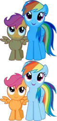 Size: 3380x7094 | Tagged: safe, artist:kishmond, derpibooru import, rainbow dash, scootaloo, pegasus, pony, owl's well that ends well, cute, cutealoo, dashabetes, duo, duo female, female, filly, foal, image, looking at you, mare, open mouth, png, simple background, spread wings, transparent background, vector, wings