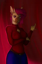 Size: 1500x2251 | Tagged: suggestive, artist:stray prey, derpibooru import, oc, oc:lovelace filigree, unofficial characters only, anthro, giraffe, breasts, cleavage, erect nipples, image, png, solo