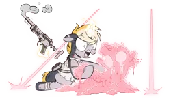 Size: 2700x1600 | Tagged: semi-grimdark, artist:wandrevieira1994, derpibooru import, oc, unofficial characters only, pony, unicorn, fallout equestria, female, gun, image, injured, laser, mare, png, weapon