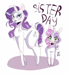 Size: 1339x1505 | Tagged: safe, artist:sushi_annaa, derpibooru import, rarity, sweetie belle, pony, unicorn, duo, image, jpeg, simple background, white background