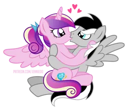 Size: 1000x854 | Tagged: safe, artist:jennieoo, derpibooru import, princess cadance, oc, oc:bravery, alicorn, pegasus, pony, bow, heart, hug, image, kiss on the lips, kissing, png, pregdance, pregnant, show accurate, simple background, teen princess cadance, transparent background, vector