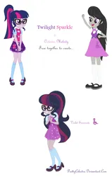 Size: 790x1246 | Tagged: safe, artist:prettycelestia, octavia melody, sci-twi, twilight sparkle, belt buckle, bowtie, clothes, curly hair, detailed, fusion, glasses, image, mary janes, png, shoes, striped mane, uniform