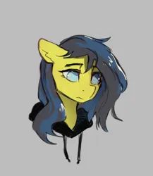 Size: 1720x1978 | Tagged: safe, artist:laymy, derpibooru import, oc, unofficial characters only, pony, bust, clothes, commission, floppy ears, gray background, hoodie, image, jpeg, no pupils, simple background, solo