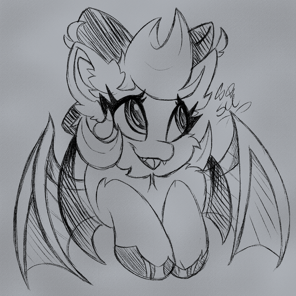 Size: 1300x1300 | Tagged: safe, artist:starcasteclipse, derpibooru import, oc, oc:starcast, bat pony, pony, bat pony oc, bat wings, female, image, mare, png, sketch, smiling, solo, wings