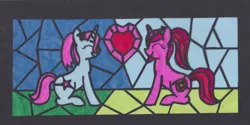 Size: 1600x803 | Tagged: safe, artist:malte279, derpibooru import, oc, oc:sandy rose, oc:stardust, unicorn, craft, heart, image, jpeg, lantern, stained glass, transparent paper