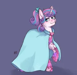 Size: 2247x2162 | Tagged: safe, artist:karamboll, derpibooru import, princess flurry heart, alicorn, crystal pony, pony, alternate universe, cloak, clothes, commission, crystal, crystallized, full body, image, looking at you, png, smug, solo, standing