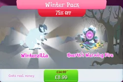 Size: 1267x851 | Tagged: safe, derpibooru import, official, winterchilla, bundle, costs real money, english, fire, fire of friendship, four arms, gameloft, hearth's warming, image, jpeg, mobile game, my little pony: magic princess, numbers, sale, sharp teeth, snow, solo, solo focus, teeth, text, whiskers, winterzilla