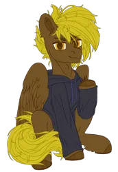 Size: 1784x2600 | Tagged: safe, artist:medkit, derpibooru import, oc, oc:bricomaniaco, unofficial characters only, pegasus, pony, big eyes, clothes, ear fluff, eyes open, fluffy, hoodie, horseshoes, image, looking at you, male, paint tool sai 2, png, raised hoof, short mane, simple background, sitting, sketch, smiling, solo, stallion, transparent background, wings