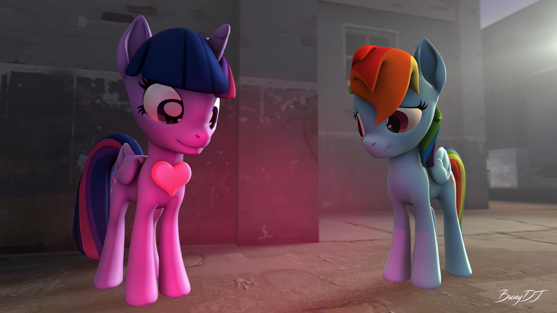 Size: 1920x1080 | Tagged: safe, artist:bronydj, derpibooru import, rainbow dash, twilight sparkle, twilight sparkle (alicorn), alicorn, pegasus, pony, 3d, female, heart, heartbeat, image, lesbian, png, shipping, source filmmaker, twidash