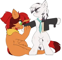 Size: 2596x2522 | Tagged: safe, artist:beardie, derpibooru import, oc, oc:polina star, oc:yiazmat, dragon, hybrid, unicorn, clothes, couple, female, horn, husband and wife, image, male, married couple, necktie, needles, png, shipping, simple background, suit, t pose, transparent background, unicorn oc