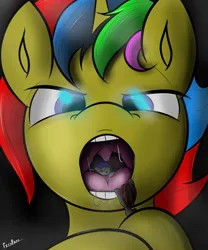 Size: 4520x5424 | Tagged: suggestive, artist:teropone, derpibooru import, pony, commission, drool, giant pony, image, macro, macro/micro, male pred, mawshot, micro, open mouth, png, stallion pred, swallowing, throat, tongue out, unwilling prey, unwilling vore, uvula, vore