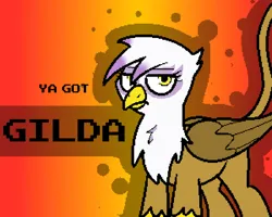 Size: 1000x800 | Tagged: safe, artist:pokehidden, gilda, gryphon, folded wings, image, lidded eyes, looking at you, png, raised tail, solo, standing, tail, wings, ya got