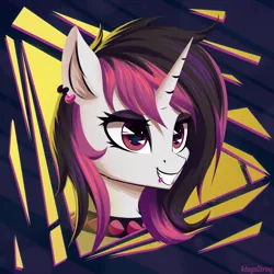 Size: 2000x2000 | Tagged: safe, artist:adagiostring, derpibooru import, oc, unofficial characters only, pony, unicorn, bust, choker, commission, female, horn, image, piercing, png, solo, spiked choker, unicorn oc