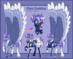 Size: 2048x1642 | Tagged: safe, artist:parrpitched, derpibooru import, oc, oc:plum pudding(fire), oc:plum pudding(fireverse), unofficial characters only, pegasus, pony, clothes, donut steel, female, fireheart76's latex suit design, image, jpeg, kink, large wings, latex, latex chef, latex coat, latex maid, latex mask, latex stockings, latex suit, maid, mare, pegasus oc, prisoners of the moon, pronouns, reference sheet, rubber, socks, stockings, thigh highs, visor, wings