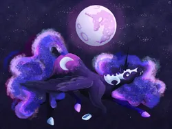 Size: 2048x1535 | Tagged: safe, artist:pink lemonade, derpibooru import, nightmare moon, alicorn, pony, fangs, female, full moon, hoers, image, mare, mare in the moon, moon, night, png, solo, starry night, stars, wings