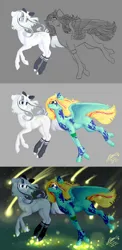 Size: 1320x2700 | Tagged: safe, artist:avroras_world, derpibooru import, oc, unofficial characters only, pegasus, pony, bow, female, hair bow, image, jpeg, looking at each other, looking at someone, mare, pegasus oc, progression, running, signature, smiling, wings, wip