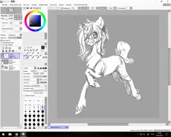 Size: 1280x1024 | Tagged: safe, artist:avroras_world, derpibooru import, oc, unofficial characters only, pony, unicorn, female, horn, image, jpeg, mare, raised hoof, smiling, solo, unicorn oc, unshorn fetlocks, wip