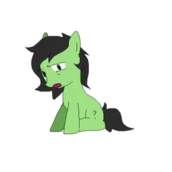 Size: 500x500 | Tagged: safe, artist:omelettepony, ponerpics import, oc, oc:anonfilly, unofficial characters only, earth pony, pony, disgusted, female, filly, image, open mouth, png, question mark, simple background, sitting, solo, white background