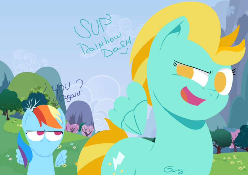 Size: 7016x4961 | Tagged: safe, artist:realgero, derpibooru import, lightning dust, rainbow dash, pegasus, pony, duo, duo female, female, image, png