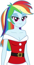 Size: 3116x5985 | Tagged: safe, artist:emeraldblast63, derpibooru import, rainbow dash, equestria girls, christmas, clothes, costume, female, holiday, image, lidded eyes, png, santa costume, sexy, sexy santa costume, simple background, solo, transparent background