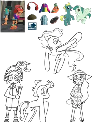 Size: 3000x4000 | Tagged: safe, artist:enperry88, derpibooru import, end zone, ocarina green, earth pony, inkling, pegasus, pony, aloha shirt, cap, clothes, collaboration, collage, crossover, dadfoot sandals, devil horn (gesture), enperry (splatoon), flip flops, flying, friendship student, gesture, hat, headphones, image, inkling girl, looking at each other, looking at someone, octoling, octoling girl, outfit, png, shirt, shoes, simple background, skalop (splatoon), splatoon, splatoon 3, spread wings, transparent background, wings, zekko (splatoon), zink (splatoon)