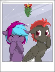 Size: 1142x1496 | Tagged: safe, artist:binkyroom, derpibooru import, oc, pegasus, pony, blushing, christmas, cute, eyes closed, holiday, image, mistleholly, photo, picture, png, polaroid, shy, smiling, timid