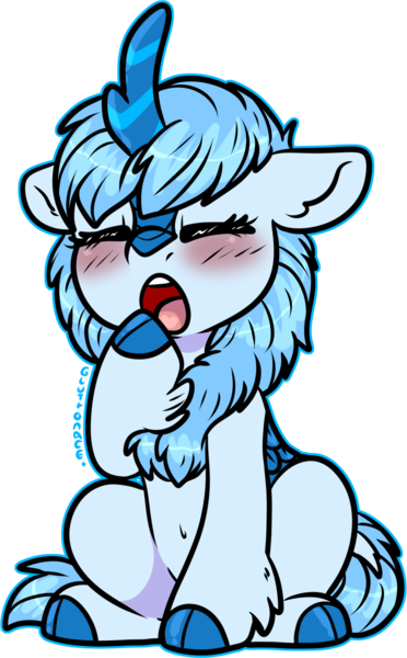 Size: 1066x1720 | Tagged: safe, artist:sexygoatgod, derpibooru import, oc, oc:icefumy, unofficial characters only, kirin, pony, blushing, chibi, image, png, yawn