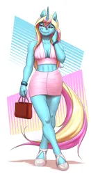 Size: 2096x4000 | Tagged: suggestive, artist:mykegreywolf, derpibooru import, oc, oc:jewel, unofficial characters only, anthro, pony, unicorn, breasts, cleavage, clothes, female, handbag, high res, horn, image, mare, midriff, miniskirt, png, skirt, solo, unicorn oc