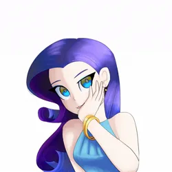 Size: 1200x1200 | Tagged: safe, artist:andromedasparkz, derpibooru import, rarity, human, female, hand on face, humanized, image, jpeg, looking at you, simple background, solo, white background