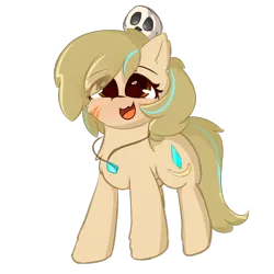 Size: 1280x1280 | Tagged: safe, artist:grithcourage, derpibooru import, oc, oc:grith courage, earth pony, derpibooru community collaboration, 2023 community collab, female, image, looking up, png, simple background, skull, smiling, standing, transparent background