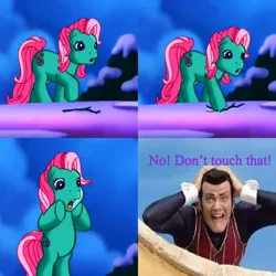 Size: 1936x1936 | Tagged: safe, derpibooru import, edit, edited screencap, screencap, minty, a very minty christmas, breaking, comic, g3, image, jpeg, lazytown, robbie rotten, scared, screencap comic, shocked, shocked expression, snow, twig, we are number one