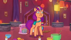 Size: 3072x1727 | Tagged: safe, derpibooru import, screencap, sunny starscout, earth pony, pony, my little pony: tell your tale, spoiler:g5, spoiler:my little pony: tell your tale, spoiler:tyts01e38, :c, female, foal food, frown, g5, high res, image, jpeg, mare, solo, youtube link