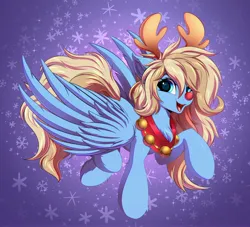Size: 4396x4000 | Tagged: safe, artist:ask-colorsound, derpibooru import, oc, oc:lusty symphony, unofficial characters only, pegasus, pony, antlers, chest fluff, christmas, collar, cute, happy, harness, holiday, image, jingle bells, jpeg, pegasus oc, red nose, reindeer antlers, solo, tack, wings