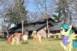 Size: 2048x1365 | Tagged: safe, artist:cheezedoodle96, derpibooru import, edit, aunt holiday, auntie lofty, mane allgood, snap shutter, earth pony, pegasus, pony, brother and sister, clothes, female, hat, image, irl, jpeg, kansas city, male, missouri, photo, ponies in real life, scarf, shirt, siblings, stallion, story included, sweater