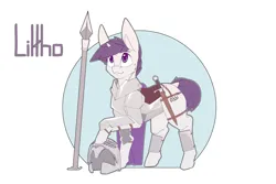 Size: 3600x2400 | Tagged: safe, artist:chapaevv, derpibooru import, oc, oc:liltho, unicorn, armor, commission, helmet, image, knight, male, png, reference sheet, royal guard, solo, solo male, spear, sword, weapon