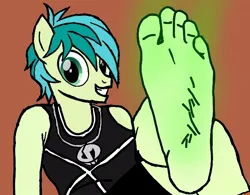 Size: 690x538 | Tagged: suggestive, artist:angelwingz, derpibooru import, sandbar, anthro, feet, fetish, foot fetish, foot focus, image, jpeg, looking at you, male, male feet, offscreen character, pokémon, pov, smelly feet, smiling, smiling at you, team skull, visible stench