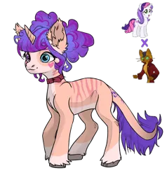 Size: 1028x1080 | Tagged: safe, artist:crumbelinadicarmello, derpibooru import, capper dapperpaws, sweetie belle, sweetie belle (g3), oc, cat, cat pony, original species, pony, unicorn, my little pony: the movie, avatar maker fantasy pony, body markings, coat markings, curly mane, facial markings, female, fusion, hair bun, image, leonine tail, mare, png, socks (coat marking), solo, stripes, tail