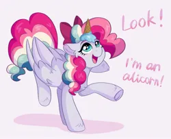 Size: 1682x1369 | Tagged: safe, artist:skysorbett, derpibooru import, oc, oc:sky sorbet, pegasus, pony, eyebrows, fake horn, food, ice cream, ice cream cone, ice cream horn, image, jpeg, multicolored hair, open mouth, silly, silly pony, solo, standing on two hooves