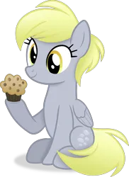 Size: 2698x3706 | Tagged: safe, artist:anime-equestria, derpibooru import, derpy hooves, pegasus, alternate hairstyle, female, food, image, muffin, png, simple background, sitting, smiling, solo, transparent background, vector, wings