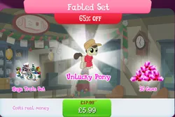 Size: 1272x854 | Tagged: safe, derpibooru import, official, gnarly burl, earth pony, pony, bundle, child, clothes, colt, costs real money, english, foal, gameloft, gem, hat, image, jacket, jpeg, male, numbers, present, railroad, sale, snow, solo, solo focus, stallion, text, tree