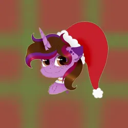Size: 1000x1000 | Tagged: safe, artist:kapai882, artist:kathe, derpibooru import, oc, oc:kathe, oc:kathepaint, unicorn, brown mane, christmas, hat, holiday, image, png, santa hat, simple background