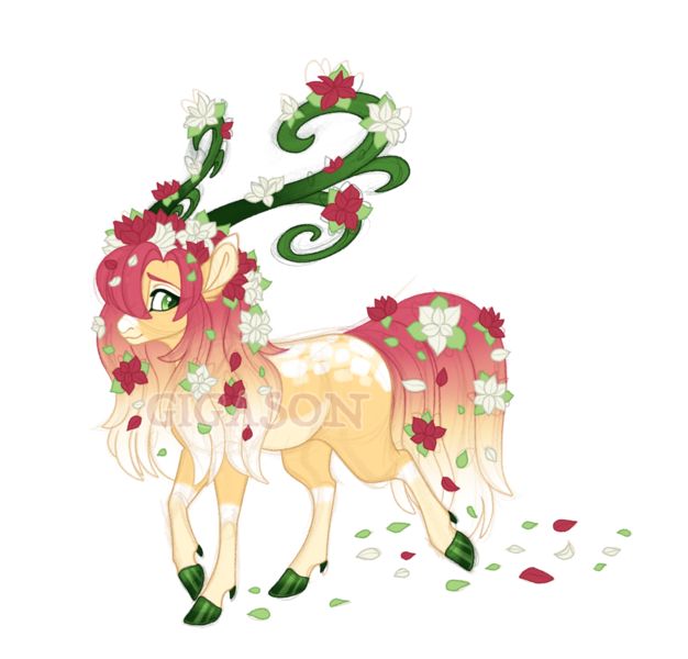 Size: 2900x2780 | Tagged: safe, artist:gigason, derpibooru import, oc, oc:poinsettia, hybrid, female, image, obtrusive watermark, offspring, parent:fluttershy, parent:the great seedling, png, simple background, solo, transparent background, watermark