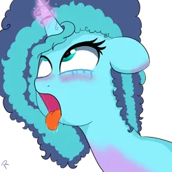 Size: 2000x2000 | Tagged: suggestive, artist:reinbou, derpibooru import, pony, unicorn, g5, ahegao, image, magic, misty brightdawn, open mouth, png, simple background, solo, tongue out